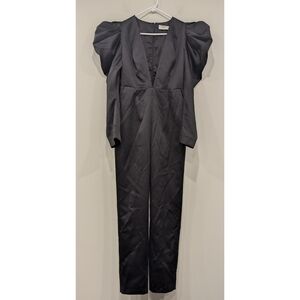 House of CB Black Satin Deep V Front Jumpsuit Size Medium